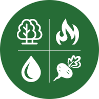 Natural Resources EFA icon logos, a tree, flame, water drop and turnip