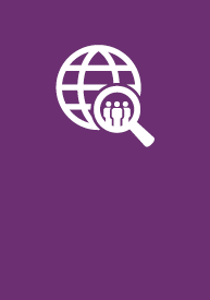 Social Sciences, Human Services + Criminal Justice EFA icon logo, a globe with a magnifying glass on it